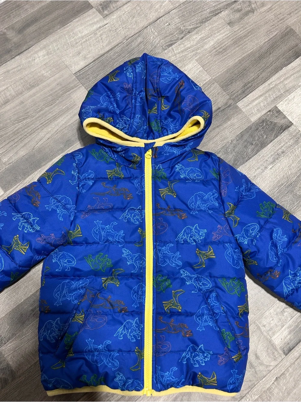 Jumping Beans Boys Blue Dinosaur Puffer Winter Jacket 5T
